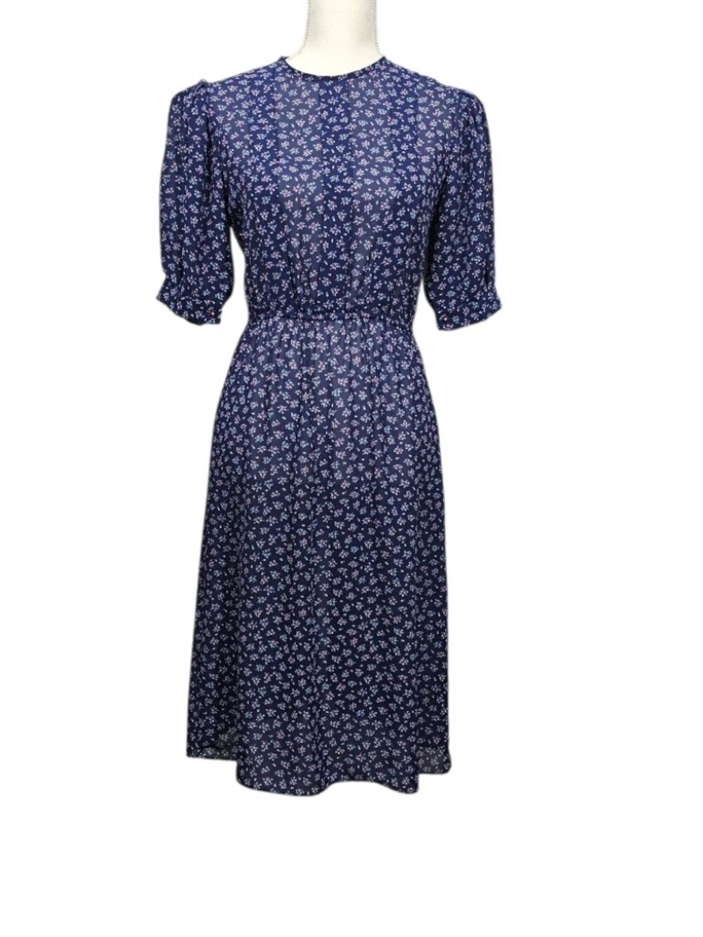 Charlee Allison for Eljay Vintage 1980s Floral Cottagecore Blue Dress Size 5/6